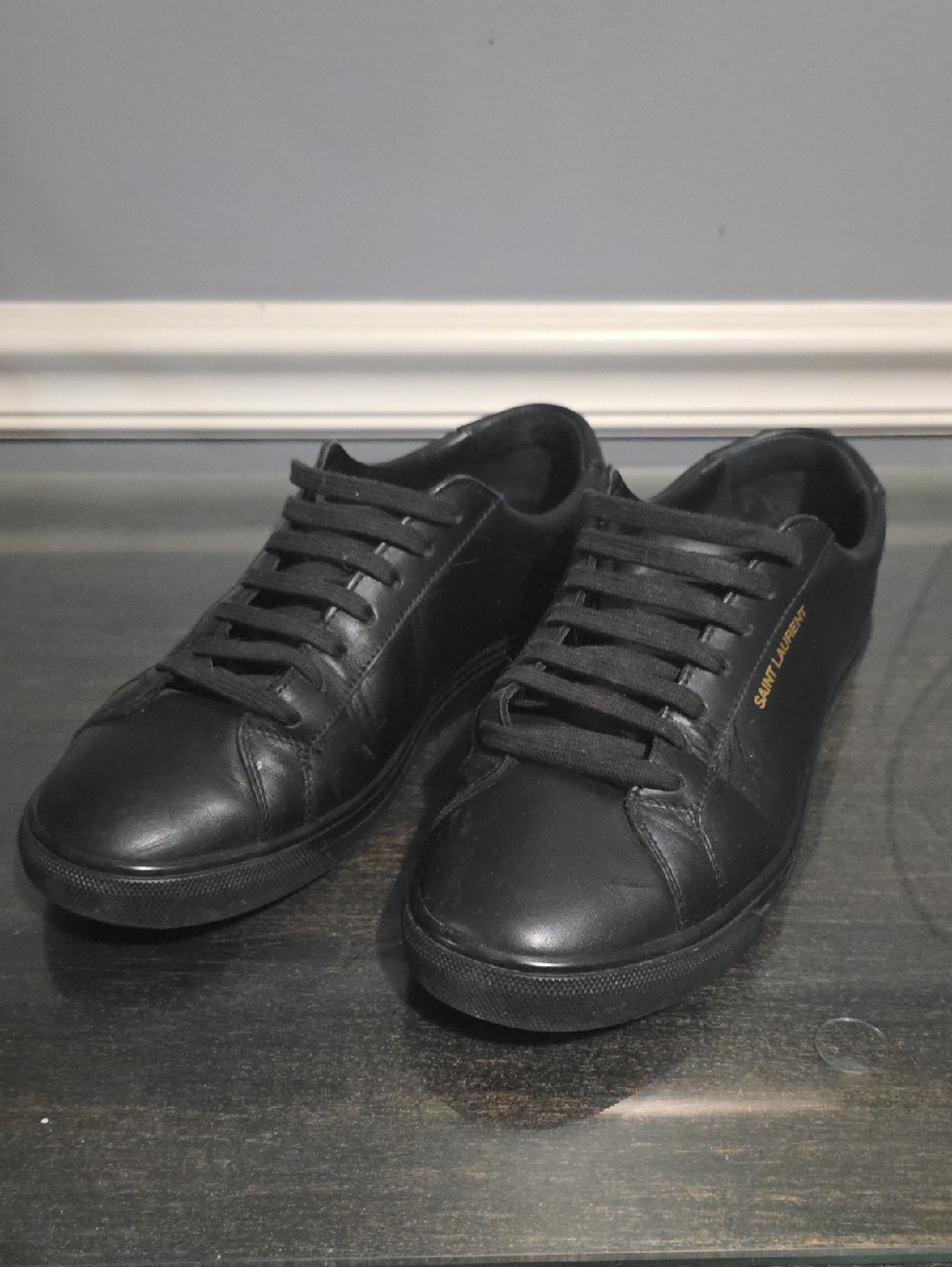 Authentic Saint Laurent ANDY Black Leather Low-Top Sneakers 39 9